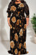 Orange Black Casual Print Patchwork O Neck Long Plus Size Dresses
