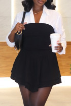 Black Casual Patchwork Contrast V Neck Wrapped Skirt Dresses