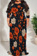 Tangerine Red Casual Print Patchwork O Neck Long Plus Size Dresses