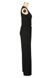 Black Casual Solid Color Basic O Neck Sleeveless Two Pieces