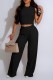 Black Casual Solid Color Basic O Neck Sleeveless Two Pieces