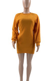 Light Gray Casual Solid Color Hollow Out Patchwork O Neck Wrapped Skirt Dresses