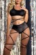 Black Sexy Solid Color See-Through Backless Contrast Lingerie