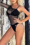 Black Sexy Hot Hot Drilling See-Through Backless Lingerie