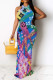 Multi-color Sexy Letter Print Gradient Contrast O Neck Printed Dresses