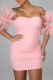 Pink Sexy Solid Color Patchwork Backless Zipper Asymmetrical Collar Wrapped Skirt Dresses