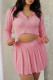 Pink Sexy Solid Color Draw String Patchwork Zipper Zipper Collar Long Sleeve Two Pieces