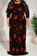 Black Red Casual Print Patchwork O Neck Long Plus Size Dresses