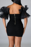 Red Sexy Solid Color Patchwork Backless Zipper Asymmetrical Collar Wrapped Skirt Dresses