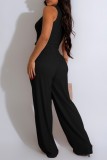 Black Casual Solid Color Basic O Neck Sleeveless Two Pieces