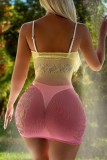 Yellow Pink Sexy Gradient Hollow Out See-Through Backless Lingerie