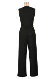 Black Casual Solid Color Basic O Neck Sleeveless Two Pieces
