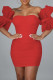 Red Sexy Solid Color Patchwork Backless Zipper Asymmetrical Collar Wrapped Skirt Dresses