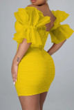 Red Sexy Solid Color Patchwork Backless Zipper Asymmetrical Collar Wrapped Skirt Dresses