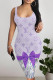 Light Purple Sexy Letter Print Gradient Contrast U Neck Printed Dresses
