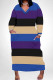 Blue Purple Casual Colorblock Pocket Patchwork V Neck Straight Plus Size Dresses