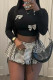 Black Casual Plaid Patchwork Bow Decor O Neck Long Sleeve Two Pieces