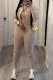 Khaki Casual Solid Color Pocket Patchwork Turndown Collar Long Sleeve Two Pieces