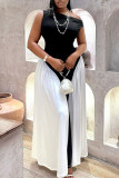 Black White Elegant Patchwork Contrast Oblique Collar Long Dresses