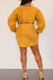 Light Gray Casual Solid Color Hollow Out Patchwork O Neck Wrapped Skirt Dresses