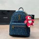 The cowboy blue Casual Street Letters Patchwork Metal Accessories Trim Zipper Bags(Send pendant)