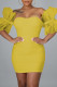 Yellow Sexy Solid Color Patchwork Backless Zipper Asymmetrical Collar Wrapped Skirt Dresses