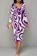 Purple Casual Stripe Patchwork V Neck Wrapped Skirt Dresses