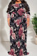 Grey Red Casual Print Patchwork O Neck Long Plus Size Dresses