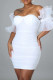 White Sexy Solid Color Patchwork Backless Zipper Asymmetrical Collar Wrapped Skirt Dresses
