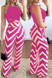 Cyan Casual Print Hollowed Out O Neck Sleeveless Two Pieces