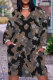 Coffee Casual Camouflage Print Pocket Basic V Neck Long Sleeve Plus Size Dresses