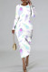 White Purple Casual Print Basic O Neck Long Sleeve Dresses