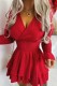 Red Casual Print Solid Patchwork V Neck Long Sleeve Dresses