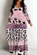 Light Pink Casual Leopard Print Basic V Neck Long Dresses