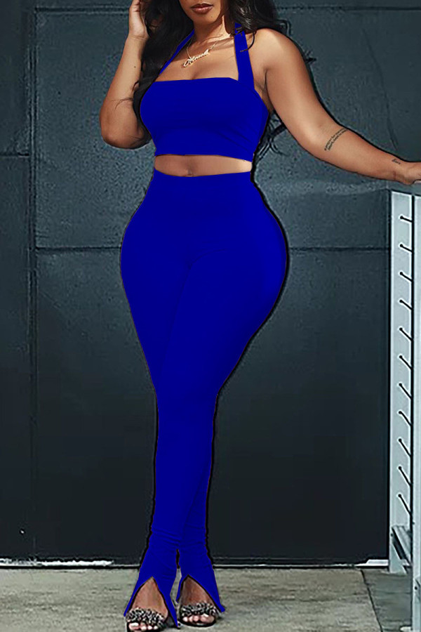 Royal Blue Fashion Sexy adult Ma'am Patchwork Solid Two Piece Suits pencil Sleeveless Two Pieces