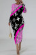 Rose Red Casual Street Letter Print Gradient Leopard Contrast O Neck Printed Dresses