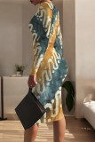Multicolor Casual Street Geometric Print Contrast O Neck Printed Dresses