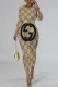 Khaki Casual Street Letter Print Gradient Contrast O Neck Printed Dresses