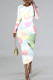 White Pink Casual Print Basic O Neck Long Sleeve Dresses