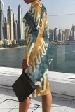 Multicolor Casual Street Geometric Print Contrast O Neck Printed Dresses