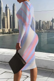 Multicolor Casual Street Geometric Print Contrast O Neck Printed Dresses