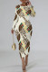 Apricot Casual Street Letter Print Gradient Contrast O Neck Printed Dresses
