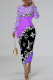 Purple Casual Street Letter Print Gradient Leopard Contrast O Neck Printed Dresses
