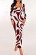 Red Casual Stripe Patchwork U Neck Wrapped Skirt Dresses