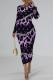 Black Purple Casual Street Letter Print Gradient Leopard Contrast O Neck Printed Dresses