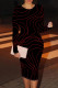 Black Red Casual Stripe Patchwork O Neck Wrapped Skirt Dresses