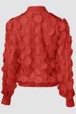 Red Casual Patchwork Belted Tops