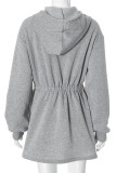Grey Casual Solid Color Patchwork Zipper Zipper Collar Straight Dresses