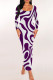 Purple Casual Stripe Patchwork U Neck Wrapped Skirt Dresses