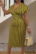 Yellow Casual Print Patchwork Deep V Neck Short Sleeve Dresses